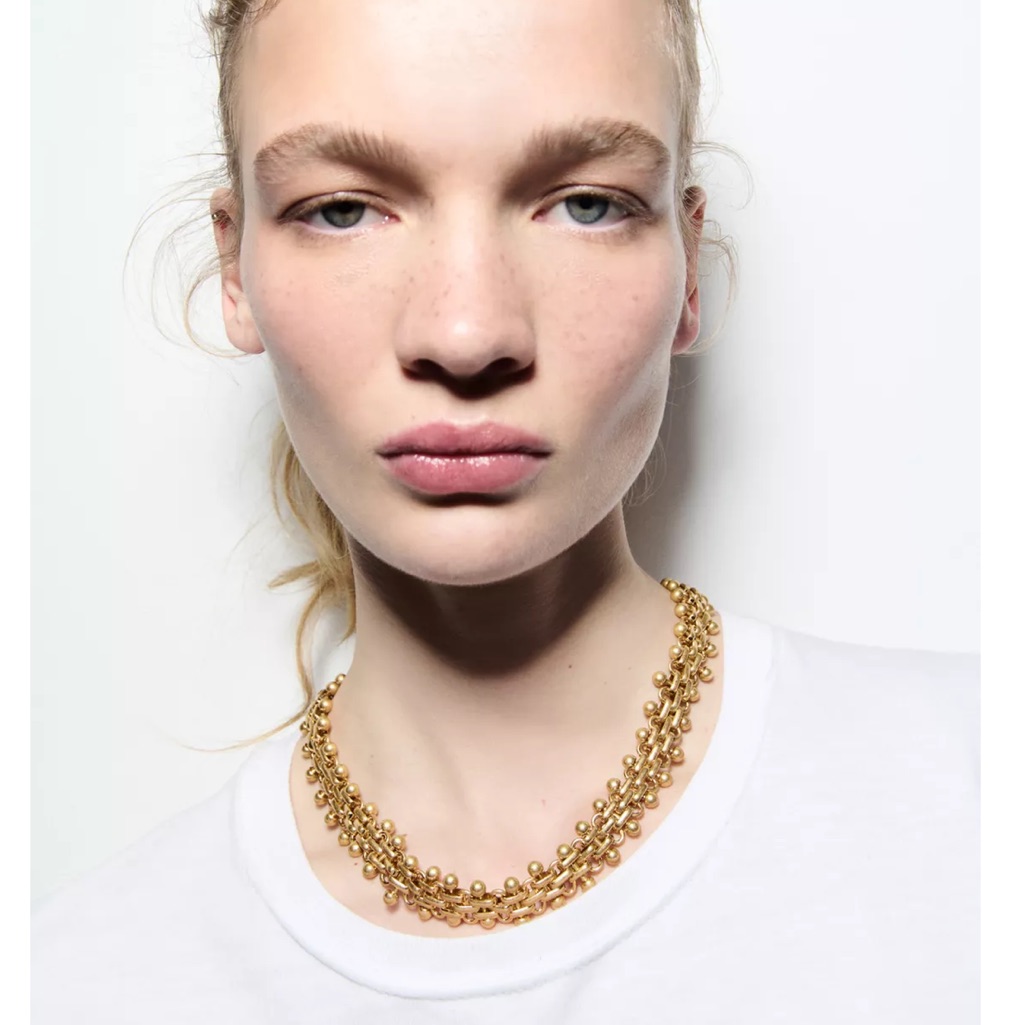 Zara Nwt Ball Chain Necklace Golden 4736/021
